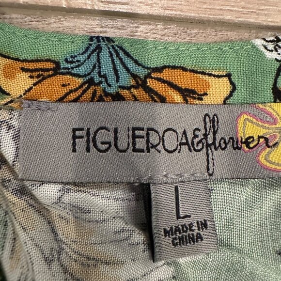 Figueroa & Flower Womens Floral Green Peasant Top With Border Detail Large new - Picture 6 of 8